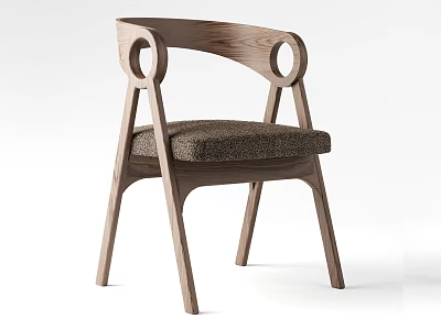 Modern Wooden Leisure Chair with Circular Armrests and Dark Fabric Seat 3d model