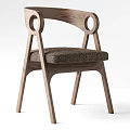 Modern Wooden Leisure Chair with Circular Armrests and Dark Fabric Seat