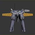 Mechanical Satellite Model With Circular Platform Number 7 Four Legs Yellow Panels And Antenna