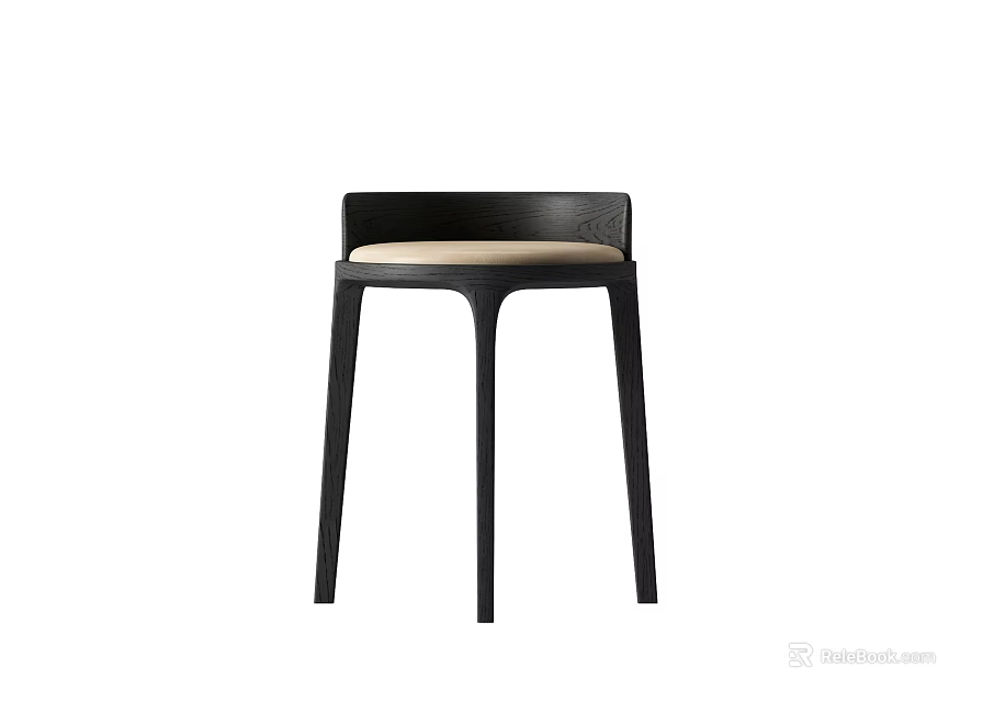 Modern Bar Stool With Black Frame And Beige Upholstered Seat 3d model