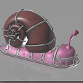 Bionic Snail 3D Model With Crimson Shell Silver Metal Strips Pink Base And Red Antenna