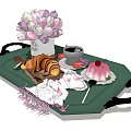 Delicious Breakfast Food Platter with Croissant Coffee and Pink Dessert on Green Tray