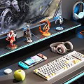 Modern E-sports Room Study Computer Desk Tablet Computer Audio Mouse Keyboard Headset Handheld 3d model