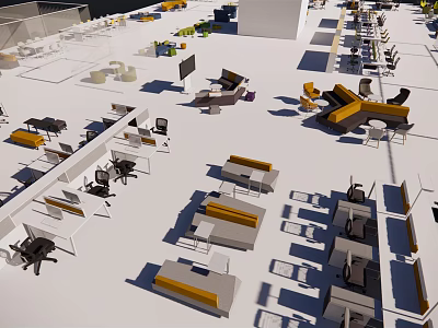 Modern Office Workspace With Multiple Desks Ergonomic Chairs And Computer Monitors 3d model