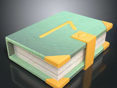 Stylish Green Cover Notebook with Yellow Corners and Strap for Daily Use 3d model