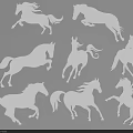 Artistic White Horse Silhouettes Wall Decor With Multiple Dynamic Poses 3d model