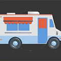 Colorful Food Truck With Pink Roof Blue Body Red Awning Windows And Door