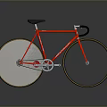 Red Road Bicycle with Black Seat White Rims and Gold Edges on Gray Background