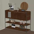 Modern Wooden Sideboard With Metal Frame Coffee Machine Wooden Tray Glass Jars And Storage Shelves