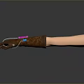 Brown Prosthetic Arm Device With Pink Blue Components And Light Colored Arm Model
