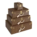 Stacked Brown Suitcases with Repeating Patterns Golden Clasps Handles and Classic Design 3d model