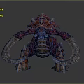 Game Movie Character Fierce Red Purple Spiked Monster With Large Curved Horns