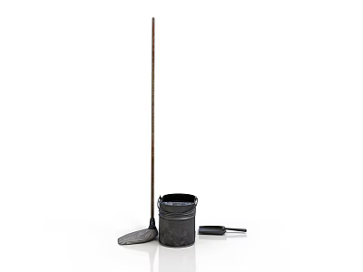 Practical Household Cleaning Supplies Set With Broom Metal Bucket Dustpan And Tools 3d model