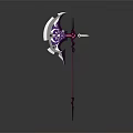 Ornate Purple and Blue Poleaxe with Intricate Mythical Design Details