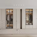 Modern Closet Interior With Glass Doors Hanging Clothes Drawers Open Shelves And Lighting
