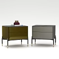 Modern Green and Gray Bedside Tables with Drawer Storage Black Metal Legs and Decorative Items