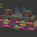 Medieval Castle Style Stone Building With Pointed Towers Arched Doors And Windows