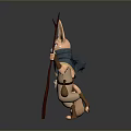 Anthropomorphic Fennec Fox Character Standing With Trident Staff And Blue Scarf