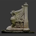 Outdoor Bench With Wooden Seat Stone Carved Lion Head Armrests And Base