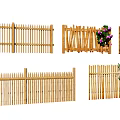 Various Wooden Bamboo Fence Designs With Decorative Purple Flowers And Green Plants