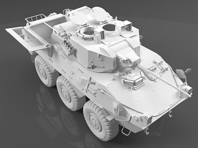 White Wheeled Armored Tank 3D Model With Multiple Wheels Roof Turret And Reflective Surface 3d model