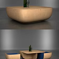 Modern Wooden Table And Chair Set With Blue Upholstered Seats And Contemporary Design