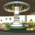 Bright Modern Kindergarten Interior With Tree Shaped Bookshelves Green Seats And Toys