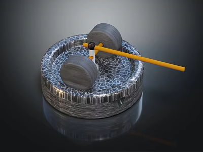 Decorative Garden Ornament With Circular Stone Base Honeycomb Texture And Yellow Long Rod 3d model