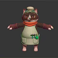 3D Cartoon Game Character Chef Cat With Chef Hat Red Scarf Apron And Outstretched Arms