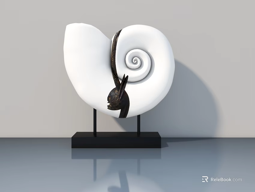 White Swing Door With Spiral Pattern On Black Stand And Gray Surface 3d model 