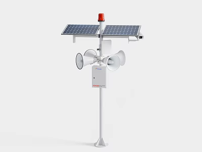 Solar Panel Powered Security Device With Speakers And Red Warning Light 3d model