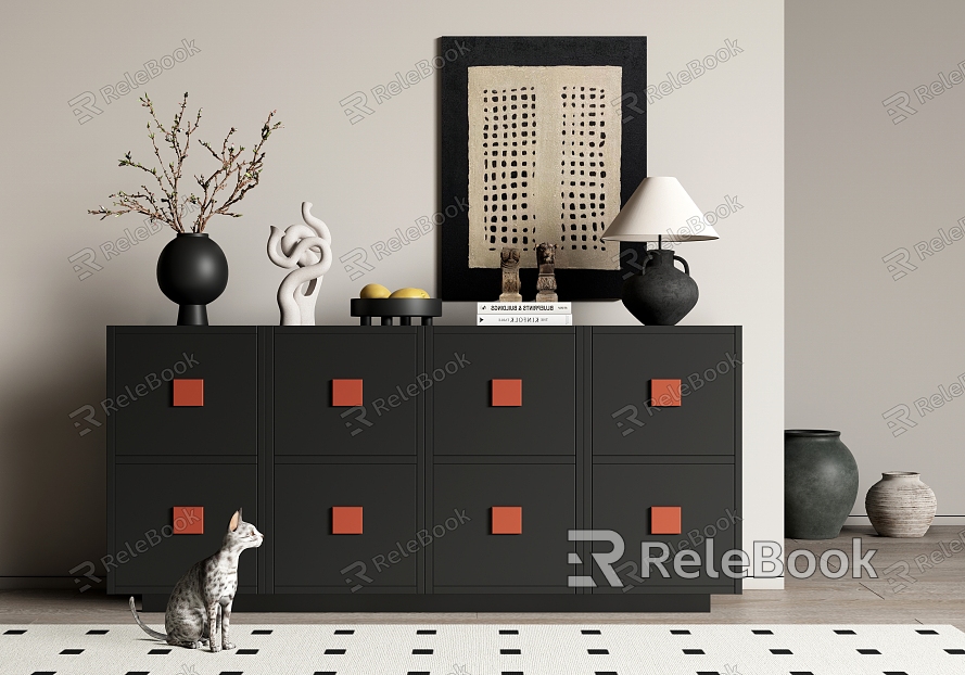 Modern Ancient Entrance Cabinet Sideboard Decoration Combination Pottery Pot Middle Ancient Entrance Cabinet Sideboard Decoration Combination Pottery Pot model