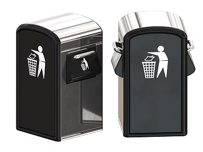 Public Facilities Black Silver Waste Bins Pedal Operated With Disposal Icons 3d model