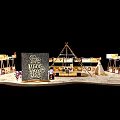 Vibrant Commercial Street With Tepee Tent String Lights Market Stalls And Decorative Signs