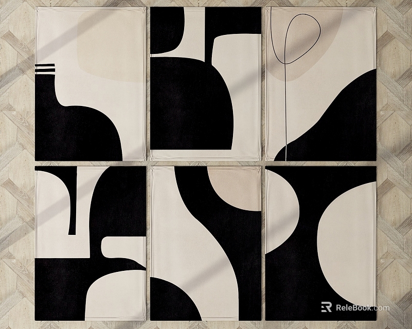 Square Rug With Black And White Geometric Abstract Patterns Modern Design For Living Room Decor 3d model 