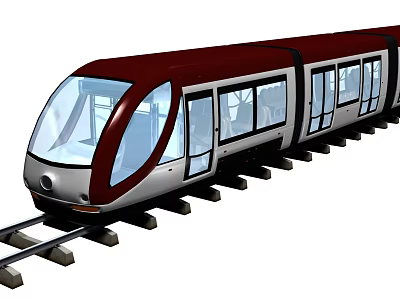 Modern Red and Silver Metro Train with Streamlined Front Design Transparent Windows on Railway Tracks 3d model