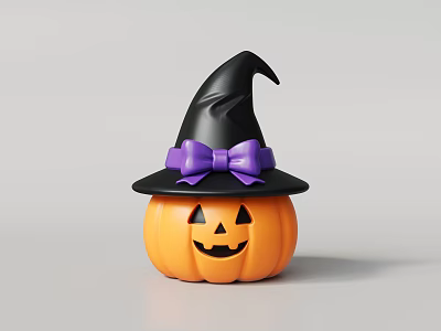 Halloween Interactive Area With Pumpkin Wearing Witch Hat Purple Bow And Smiling Face 3d model