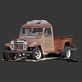 Rusty Old Vintage Truck Model with Weathered Exterior on Snowy Base