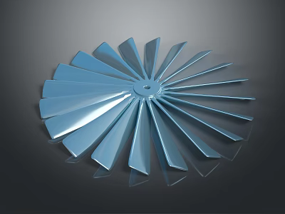 Blue Metal Fan Blade Component with Radial Structure for Machinery Equipment 3d model