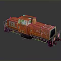 Orange Train Locomotive with Black Railings Cab Windows and Industrial Design Details