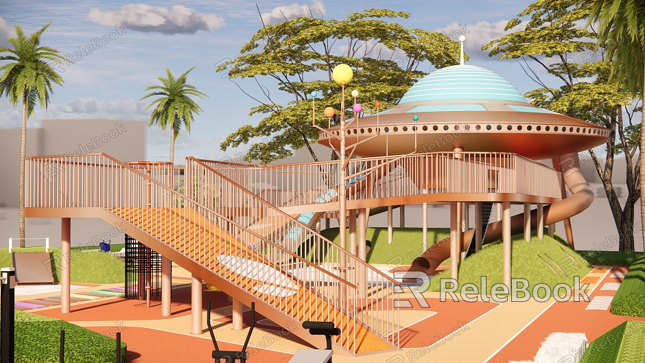 Modern Children's Play Area UFO Spaceship Theme Children's Play Area Activity Equipment model