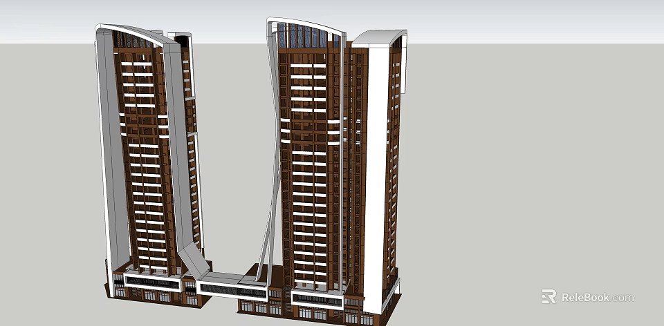 Modern High Rise Residential Towers With Brown And White Exterior And Multiple Windows Design 3d model 