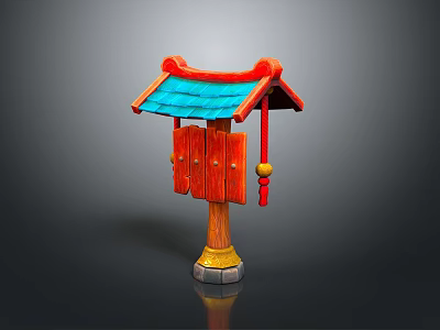 Ornamental Chinese Traditional Structure With Red Frame Blue Roof And Wooden Pillar 3d model