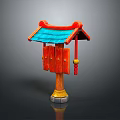 Ornamental Chinese Traditional Structure With Red Frame Blue Roof And Wooden Pillar