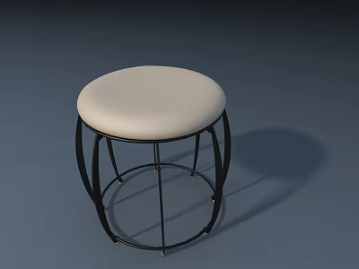 Modern Round Stool Featuring White Padded Seat And Black Curved Metal Frame 3d model