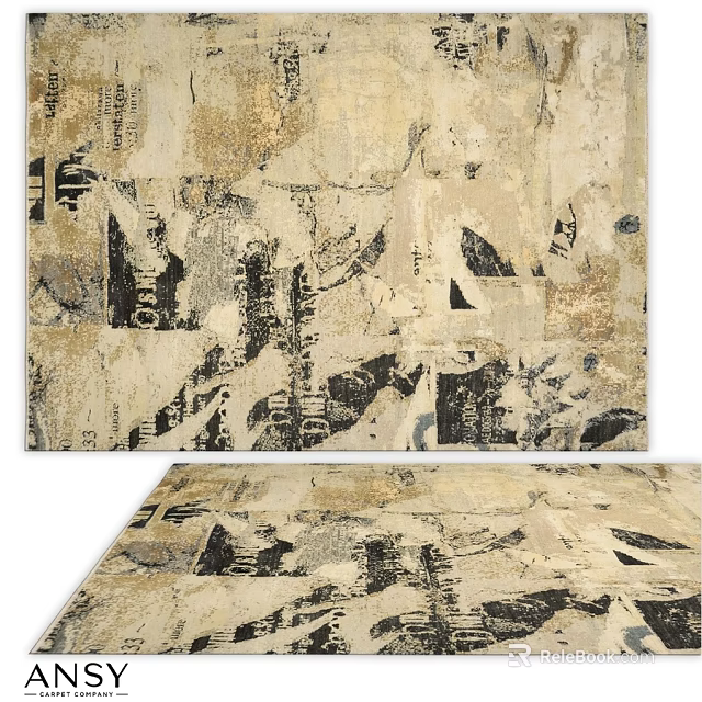 Square Area Rug Abstract Collage Pattern Beige Black Gold Tones Modern Home Decor 3d model 