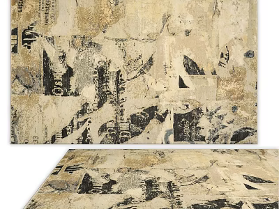 Square Area Rug Abstract Collage Pattern Beige Black Gold Tones Modern Home Decor 3d model