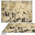 Square Area Rug Abstract Collage Pattern Beige Black Gold Tones Modern Home Decor
