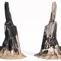 Natural Weathered Wooden Stumps With Stone Base And Rustic Texture Details