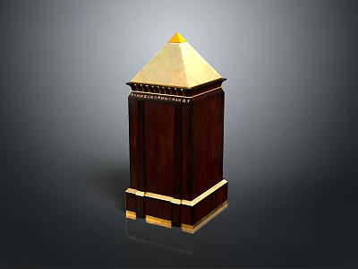 Decorative Dark Wooden Tower Like Architectural Element With Golden Trim And Pointed Top 3d model